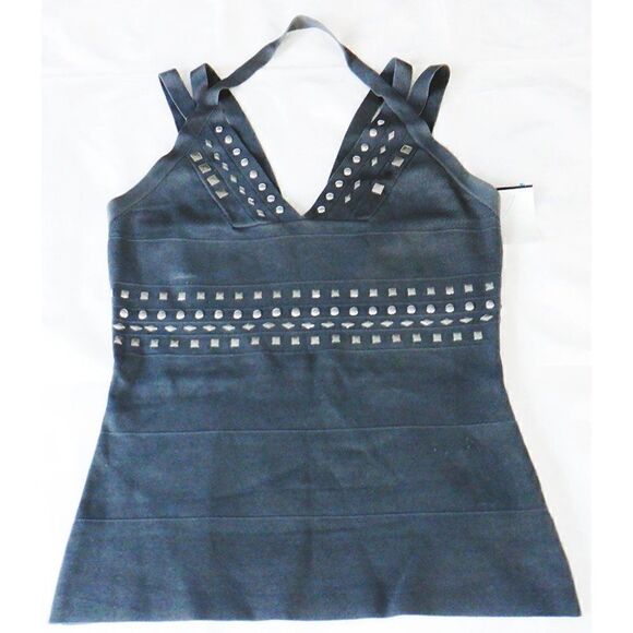 Cache gray silver stud halter stretch top - Picture 1 of 3